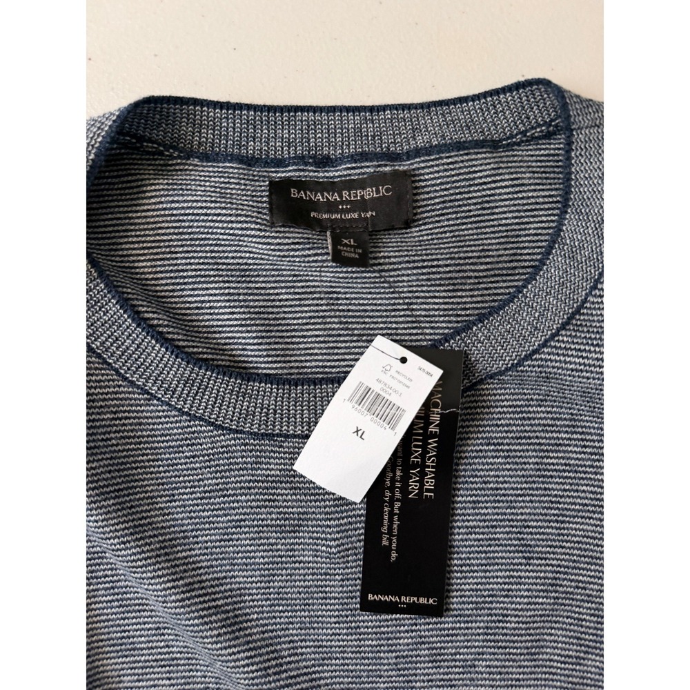 NWT Banana‎ Republic XL Cotton Silk Cashmere Striped Crewneck Sweater Blue Gray - Picture 4 of 8